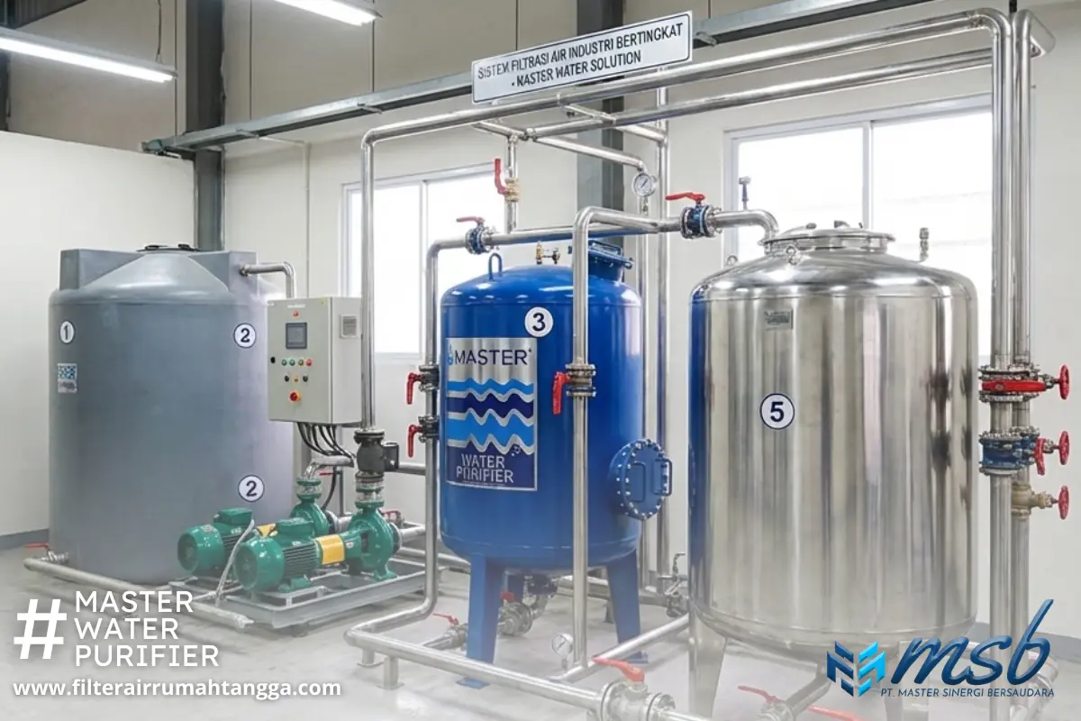 Sistem filter air industri tabung besar untuk kapasitas debit tinggi
