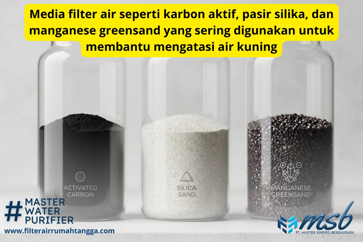 media filter air seperti karbon aktif pasir silika dan manganese greensand untuk air kuning